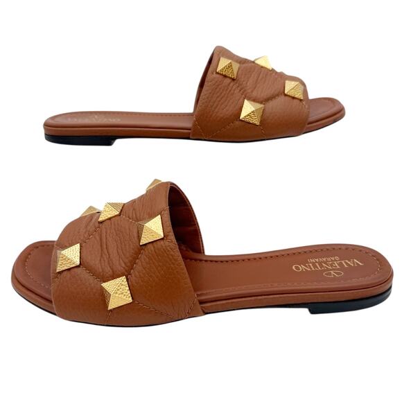 Valentino Garavani Roman Stud Slide Sandals EU 38.5 US 8.5 Brown Leather Mule - Picture 12 of 15